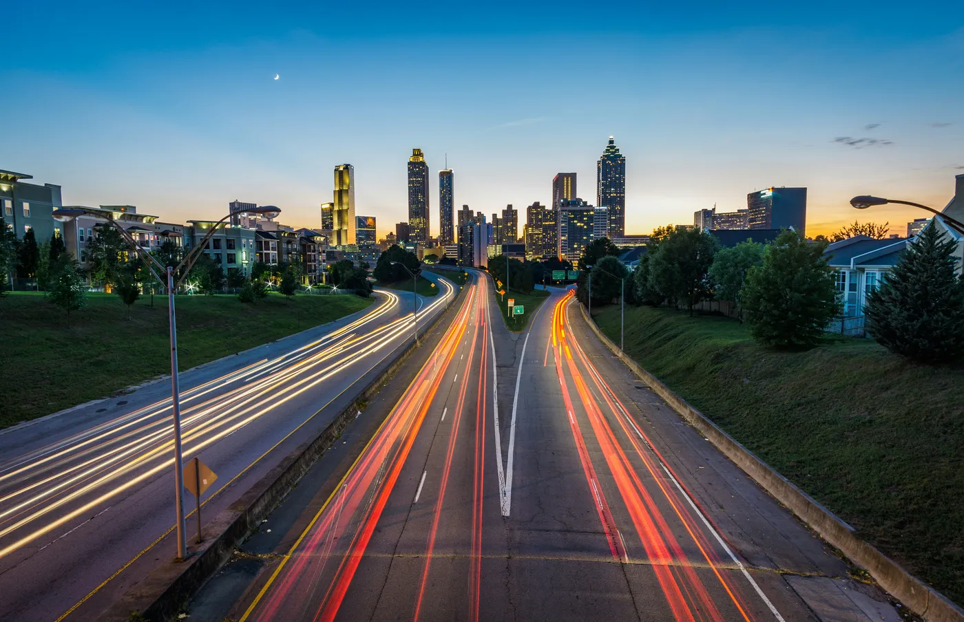 City transportation infrastructure at sunset